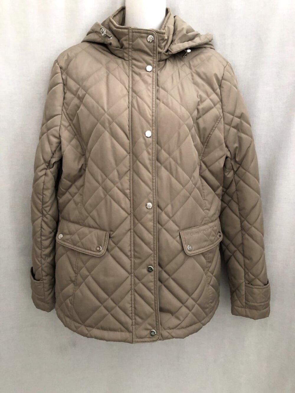 Ralph Lauren Beige Quilted Jacket Removable Hood Size Large